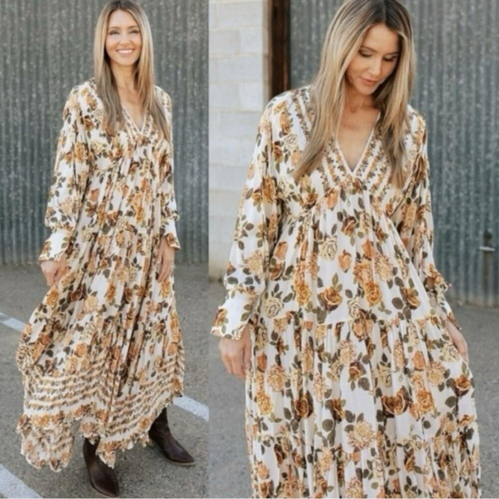 Free People Cream Maxi Dress with Mustard Floral Print - Picture 6 of 16
